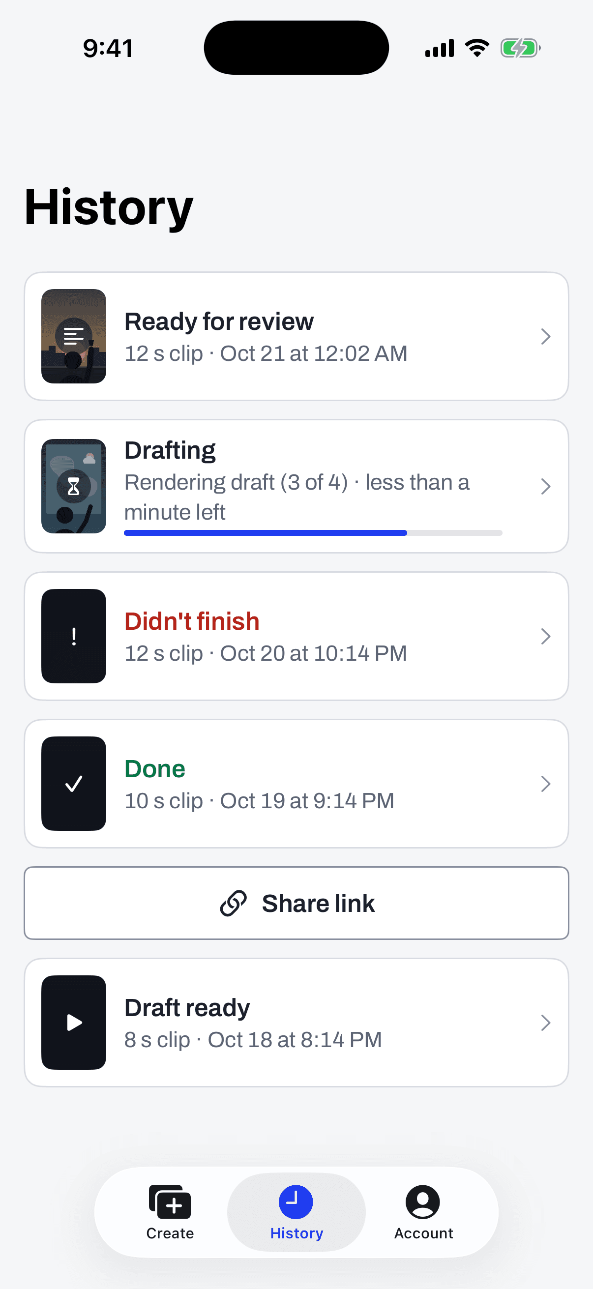 History: a draft rendering, one ready for review, one done